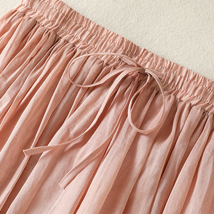 Buddha Stones Sommer-Rock aus einfarbigem Baumwollleinen mit Kordelzug und Spitze und Patchwork-Design für Damen in 7-8 Länge