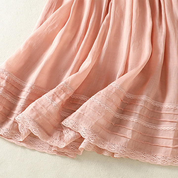 Buddha Stones Sommer-Rock aus einfarbigem Baumwollleinen mit Kordelzug und Spitze und Patchwork-Design für Damen in 7-8 Länge