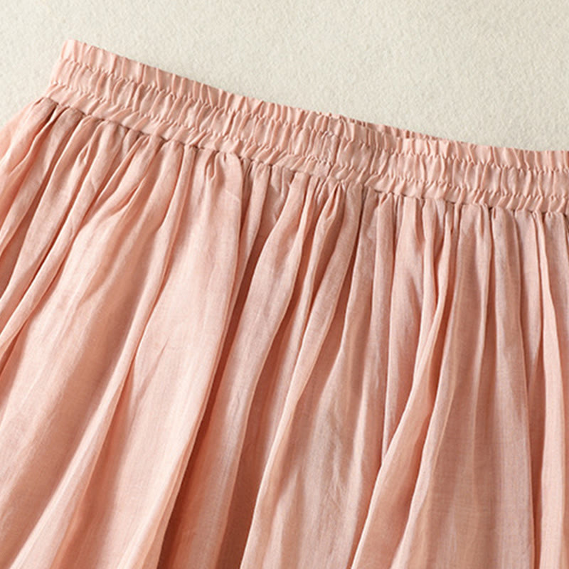 Buddha Stones Sommer-Rock aus einfarbigem Baumwollleinen mit Kordelzug und Spitze und Patchwork-Design für Damen in 7-8 Länge