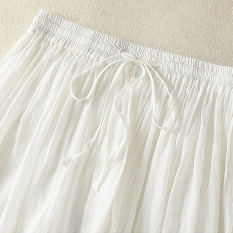 Buddha Stones Sommer-Rock aus einfarbigem Baumwollleinen mit Kordelzug und Spitze und Patchwork-Design für Damen in 7-8 Länge