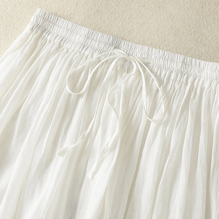 Buddha Stones Sommer-Rock aus einfarbigem Baumwollleinen mit Kordelzug und Spitze und Patchwork-Design für Damen in 7-8 Länge