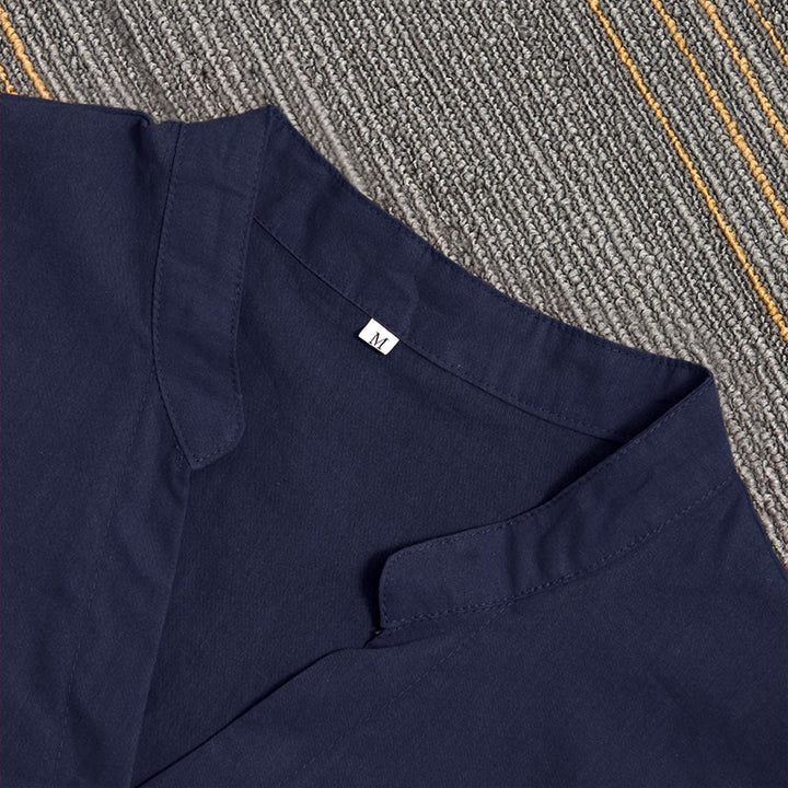 Buddha Stones Sommer Casual Plain Breasted Reversed Collar Kurzarm Damen Baumwolle Leinen Hemd - image 2