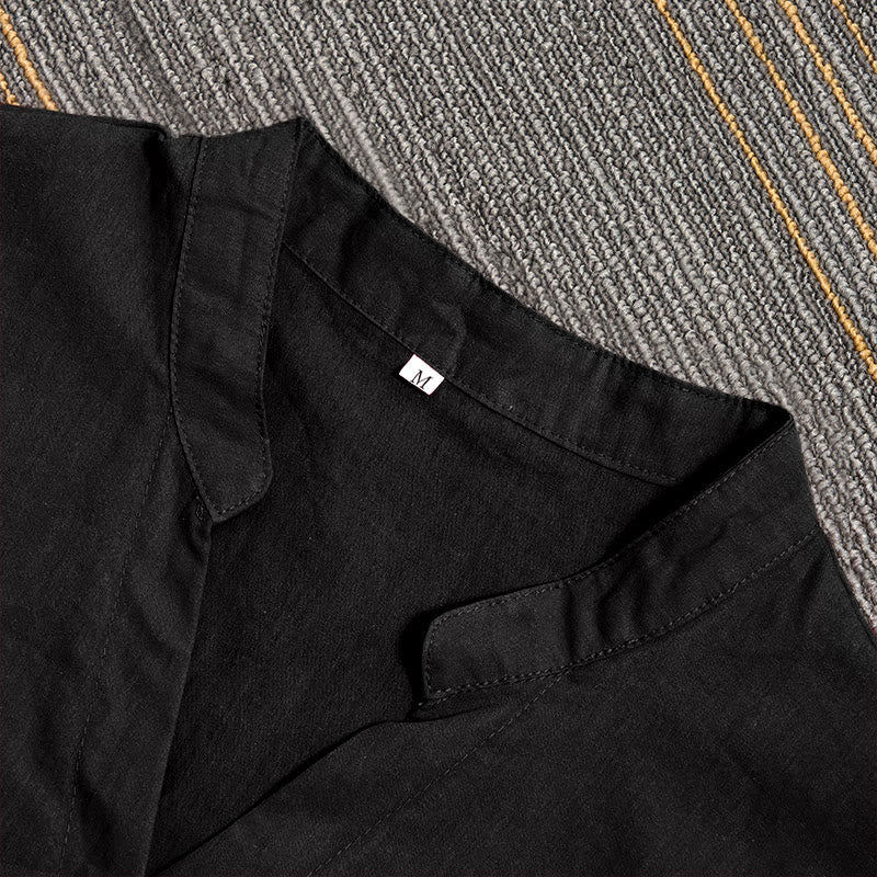 Buddha Stones Sommer Casual Plain Breasted Reversed Collar Kurzarm Damen Baumwolle Leinen Hemd - image 8