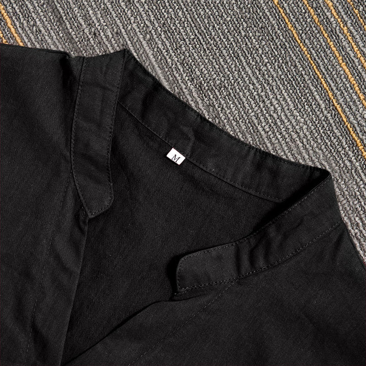 Buddha Stones Sommer Casual Plain Breasted Reversed Collar Kurzarm Damen Baumwolle Leinen Hemd - image 8