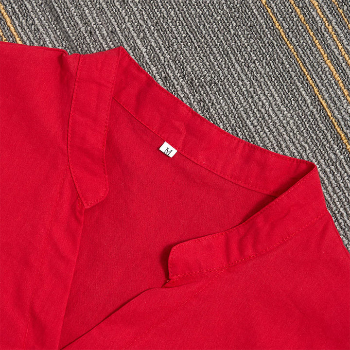 Buddha Stones Sommer Casual Plain Breasted Reversed Collar Kurzarm Damen Baumwolle Leinen Hemd - image 14