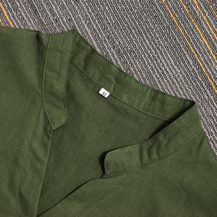 Buddha Stones Sommer Casual Plain Breasted Reversed Collar Kurzarm Damen Baumwolle Leinen Hemd - image 20