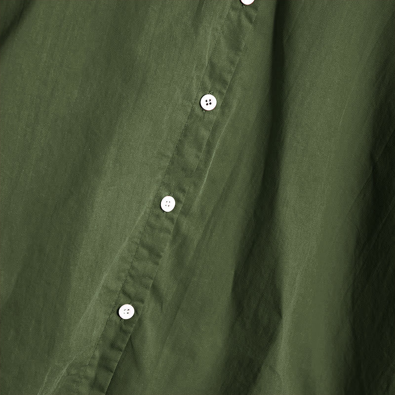 Buddha Stones Sommer Casual Plain Breasted Reversed Collar Kurzarm Damen Baumwolle Leinen Hemd - image 22