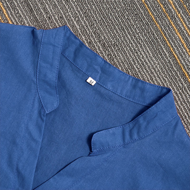 Buddha Stones Sommer Casual Plain Breasted Reversed Collar Kurzarm Damen Baumwolle Leinen Hemd - image 26