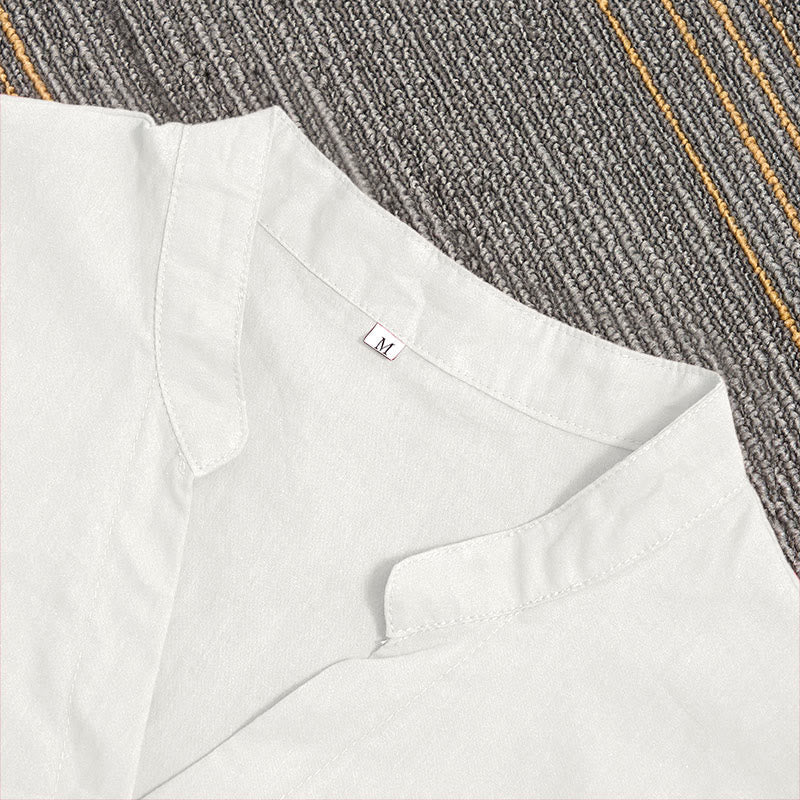 Buddha Stones Sommer Casual Plain Breasted Reversed Collar Kurzarm Damen Baumwolle Leinen Hemd - image 32