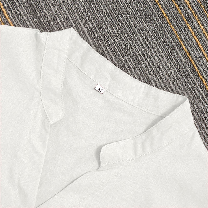 Buddha Stones Sommer Casual Plain Breasted Reversed Collar Kurzarm Damen Baumwolle Leinen Hemd - image 32