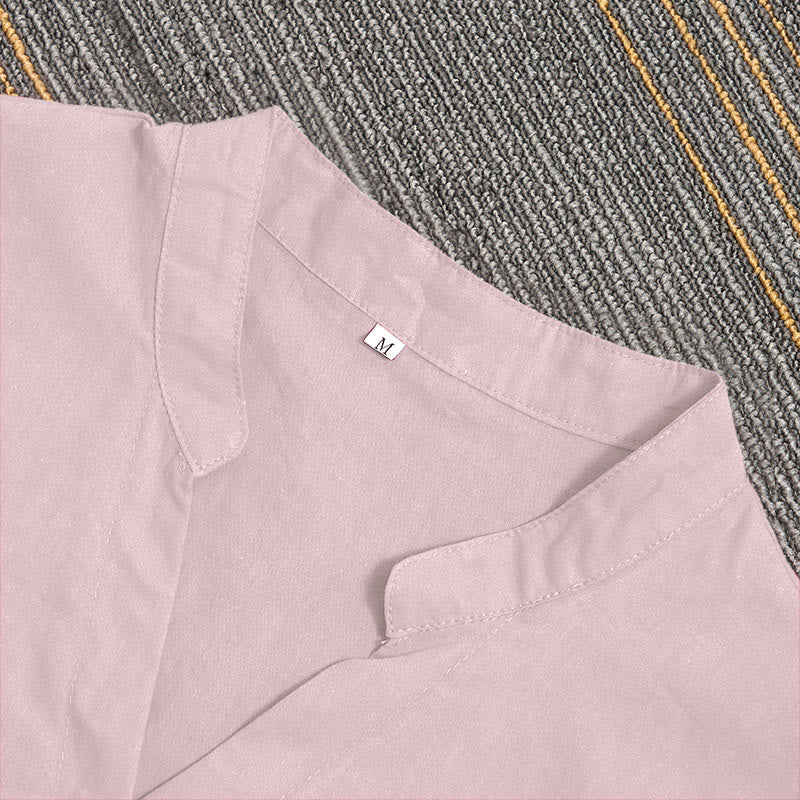 Buddha Stones Sommer Casual Plain Breasted Reversed Collar Kurzarm Damen Baumwolle Leinen Hemd - image 38