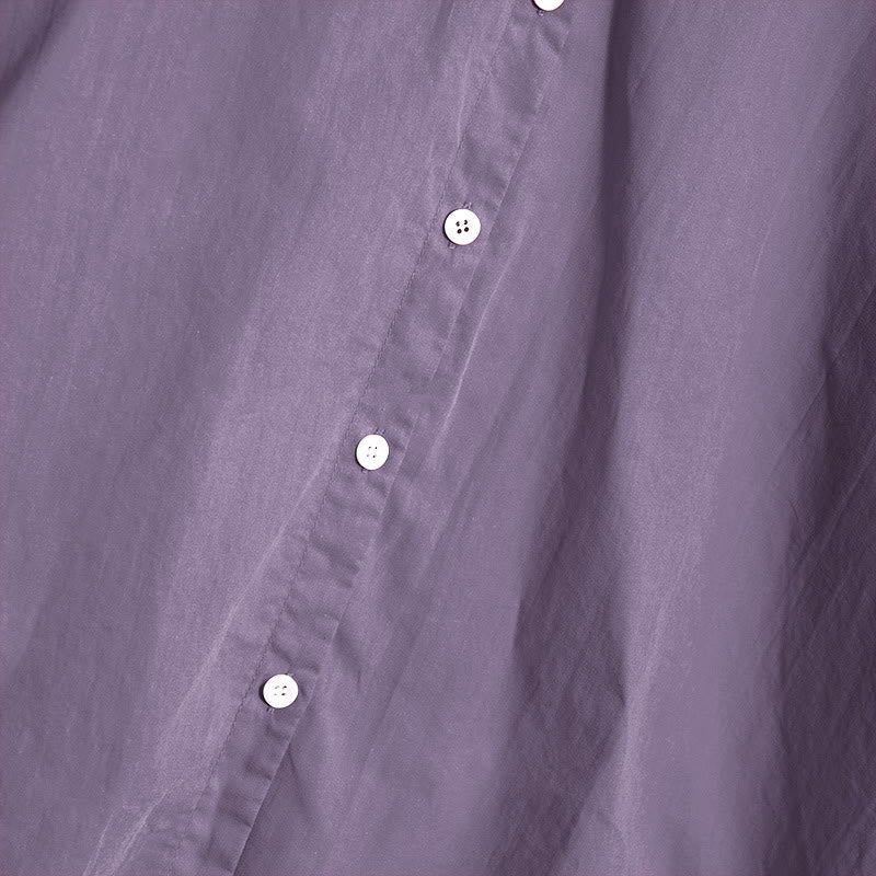 Buddha Stones Sommer Casual Plain Breasted Reversed Collar Kurzarm Damen Baumwolle Leinen Hemd - image 46