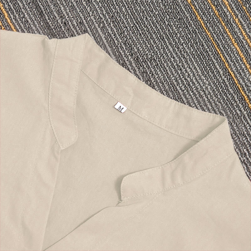 Buddha Stones Sommer Casual Plain Breasted Reversed Collar Kurzarm Damen Baumwolle Leinen Hemd - image 50