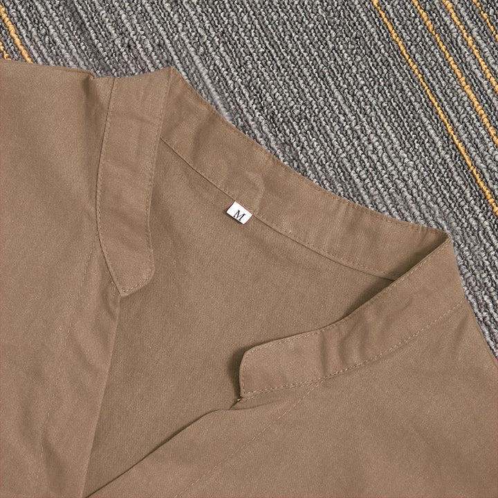 Buddha Stones Sommer Casual Plain Breasted Reversed Collar Kurzarm Damen Baumwolle Leinen Hemd - image 56