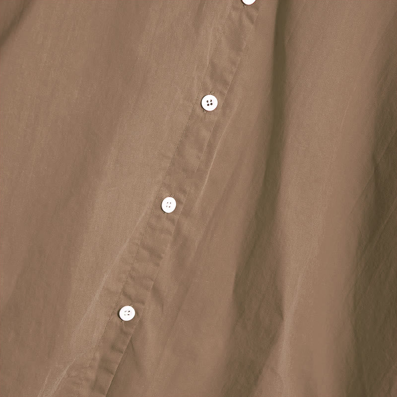 Buddha Stones Sommer Casual Plain Breasted Reversed Collar Kurzarm Damen Baumwolle Leinen Hemd - image 58