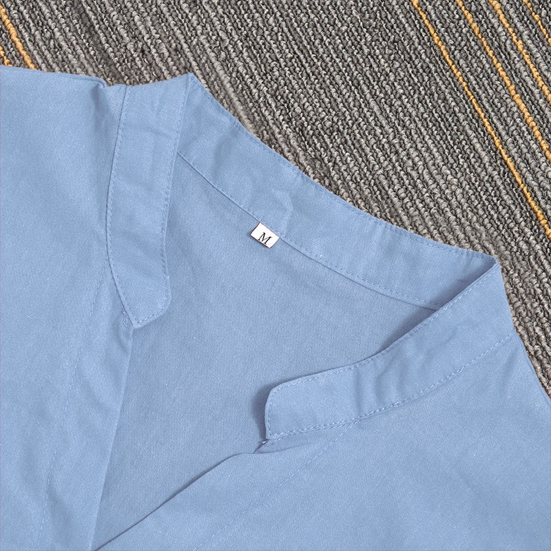 Buddha Stones Sommer Casual Plain Breasted Reversed Collar Kurzarm Damen Baumwolle Leinen Hemd - image 62