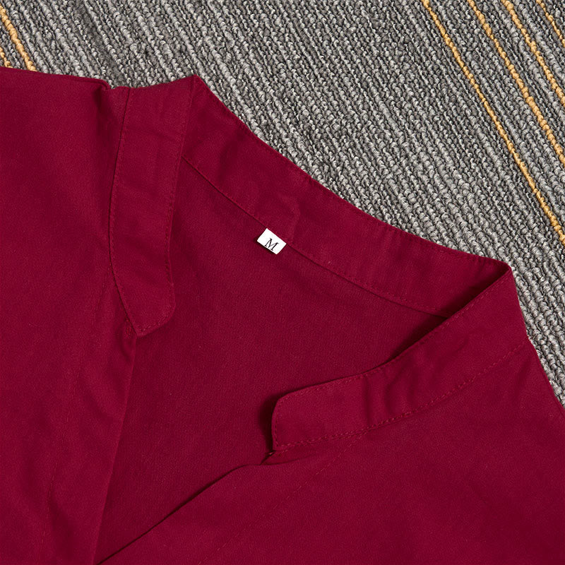 Buddha Stones Sommer Casual Plain Breasted Reversed Collar Kurzarm Damen Baumwolle Leinen Hemd - image 68