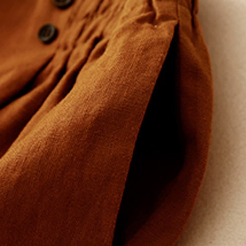 Buddha Stones Sommer Casual Pleat Plain Baumwolle Leinen Damen Shorts mit Taschen - image 3