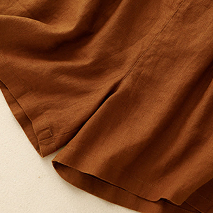 Buddha Stones Sommer Casual Pleat Plain Baumwolle Leinen Damen Shorts mit Taschen - image 4