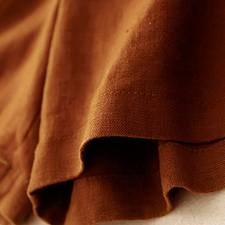 Buddha Stones Sommer Casual Pleat Plain Baumwolle Leinen Damen Shorts mit Taschen - image 2