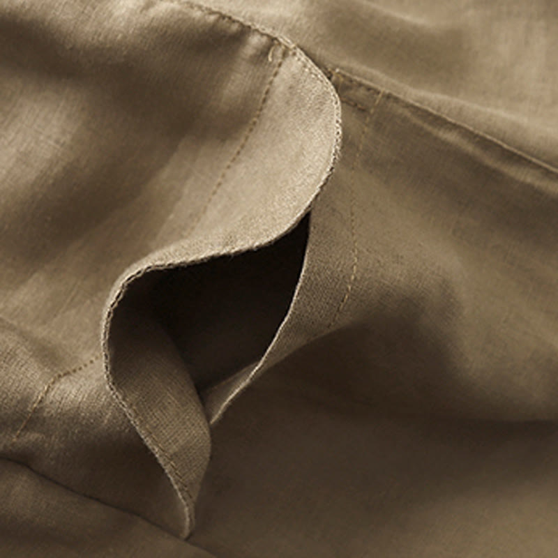 Buddha Stones Sommer Casual Plain Baumwolle Leinen Damen Elasti Gerade Shorts mit Taschen - image 1