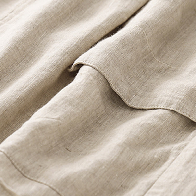 Buddha Stones Sommer Casual Plain Baumwolle Leinen Damen Elasti Gerade Shorts mit Taschen - image 19