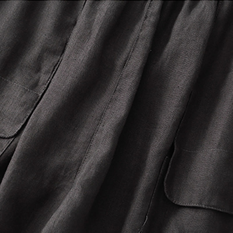 Buddha Stones Sommer Casual Plain Baumwolle Leinen Damen Elasti Gerade Shorts mit Taschen - image 26