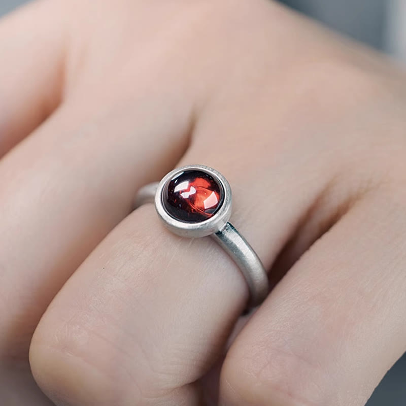 Buddha Stones Natürlicher 925 Sterling Silber Granat Verstellbarer Schutzring