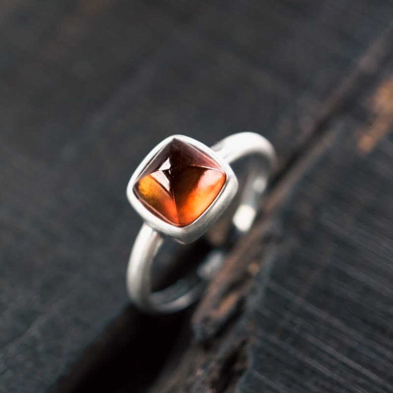 Buddha Stones Natürlicher 925 Sterling Silber Granat Verstellbarer Eingesetzter Ruhering