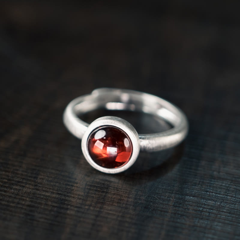 Buddha Stones Natürlicher 925 Sterling Silber Granat Verstellbarer Eingesetzter Ruhering