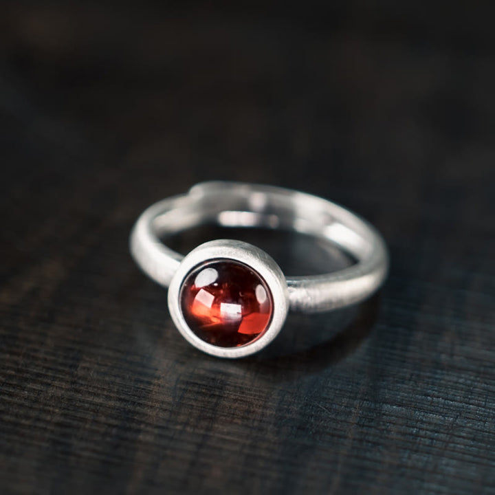 Buddha Stones Natürlicher 925 Sterling Silber Granat Verstellbarer Eingesetzter Ruhering