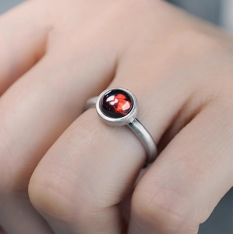 Buddha Stones Natürlicher 925 Sterling Silber Granat Verstellbarer Eingesetzter Ruhering