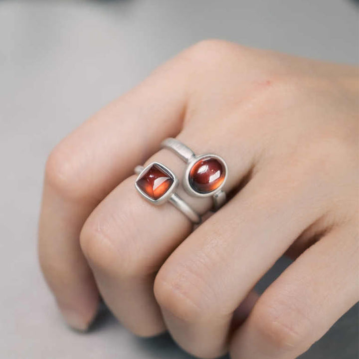 Buddha Stones Natürlicher 925 Sterling Silber Granat Verstellbarer Eingesetzter Ruhering