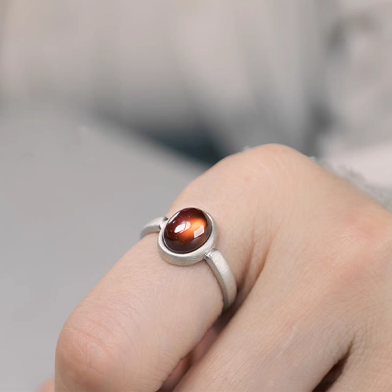 Buddha Stones Natürlicher 925 Sterling Silber Granat Verstellbarer Eingesetzter Ruhering