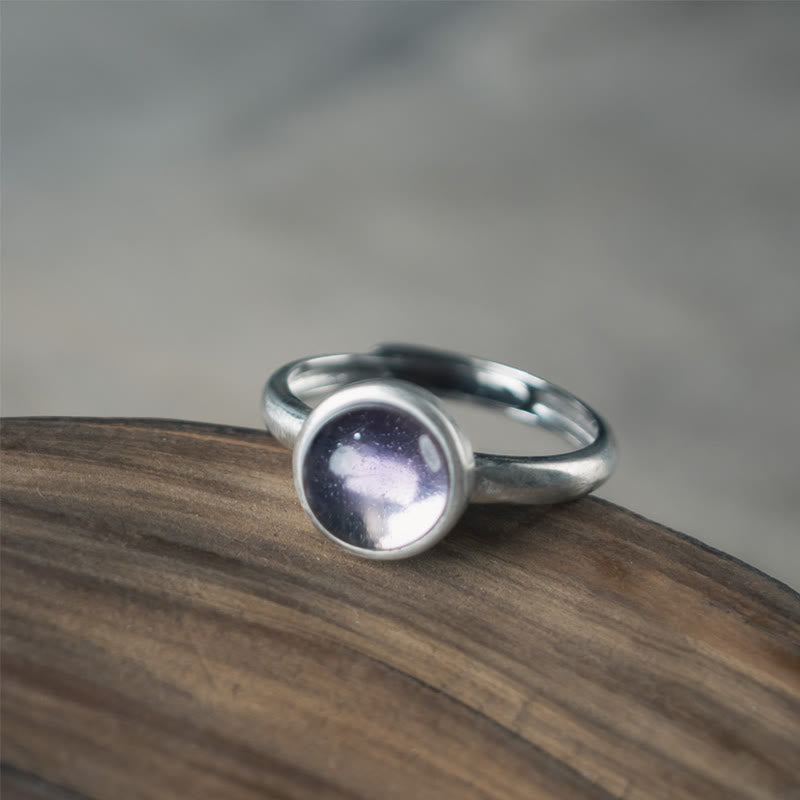 Buddha Stones Natürlicher 925 Sterling Silber Amethyst Verstellbarer Balance Ring - image 1