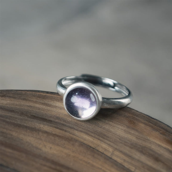 Buddha Stones Natürlicher 925 Sterling Silber Amethyst Verstellbarer Balance Ring - image 1