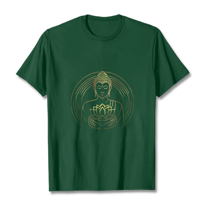 Buddha Stones Goldener Buddha Hält EINE Lotus Blume T T-shirt - WaldGrün - 2XL - image 11