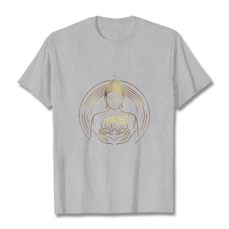 Buddha Stones Goldener Buddha Hält EINE Lotus Blume T T-shirt - Hellgrau - 2XL - image 20