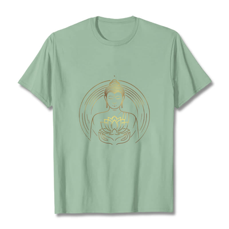 Buddha Stones Goldener Buddha Hält EINE Lotus Blume T T-shirt - Blassgrün - 2XL - image 15