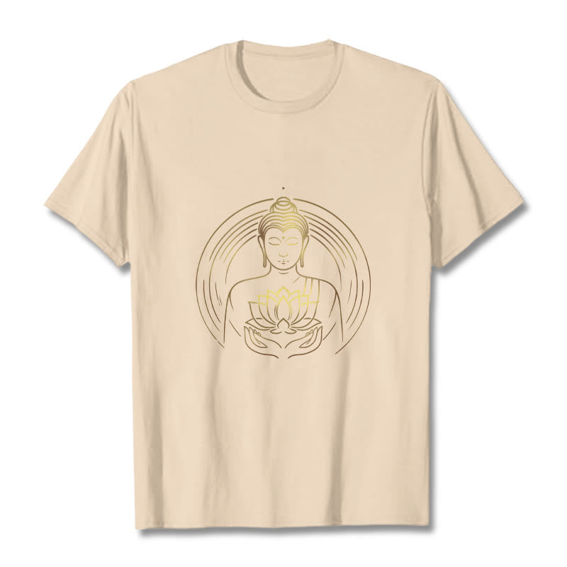 Buddha Stones Goldener Buddha Hält EINE Lotus Blume T T-shirt - Bisque - 2XL - image 9