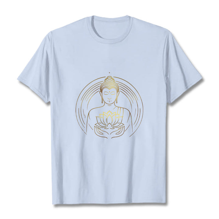 Buddha Stones Goldener Buddha Hält EINE Lotus Blume T T-shirt - HellCyan - 2XL - image 19