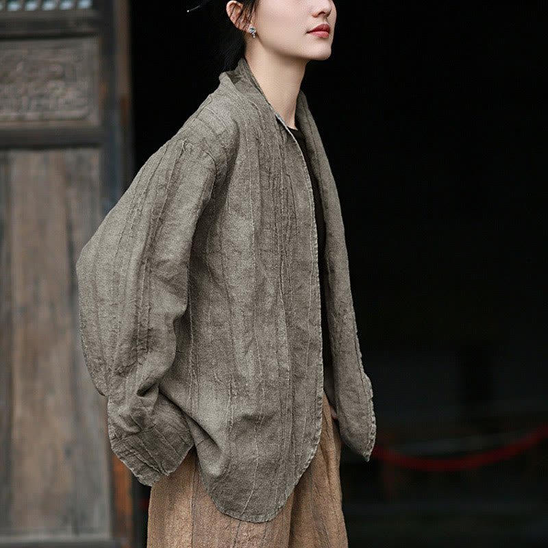 Buddha Stones Einfarbige Batik-Langarm-Zen-Meditationsjacke mit offener Vorderseite