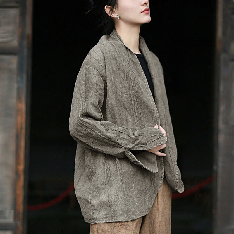 Buddha Stones Einfarbige Batik-Langarm-Zen-Meditationsjacke mit offener Vorderseite