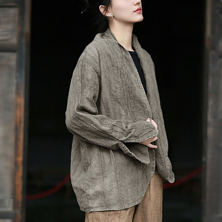 Buddha Stones Einfarbige Batik-Langarm-Zen-Meditationsjacke mit offener Vorderseite