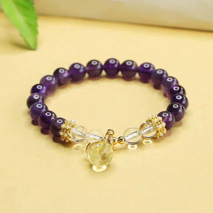 Buddha Stones Armband mit natürlichem Amethyst und Citrin, Geldbeutel-Balance