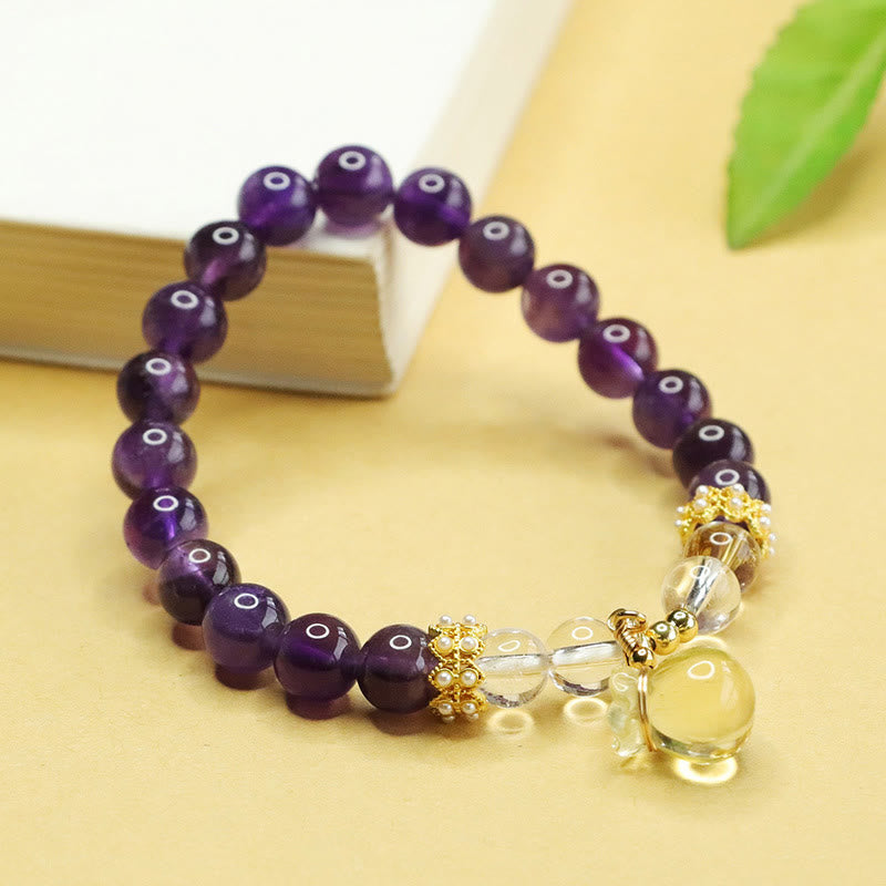 Buddha Stones Armband mit natürlichem Amethyst und Citrin, Geldbeutel-Balance