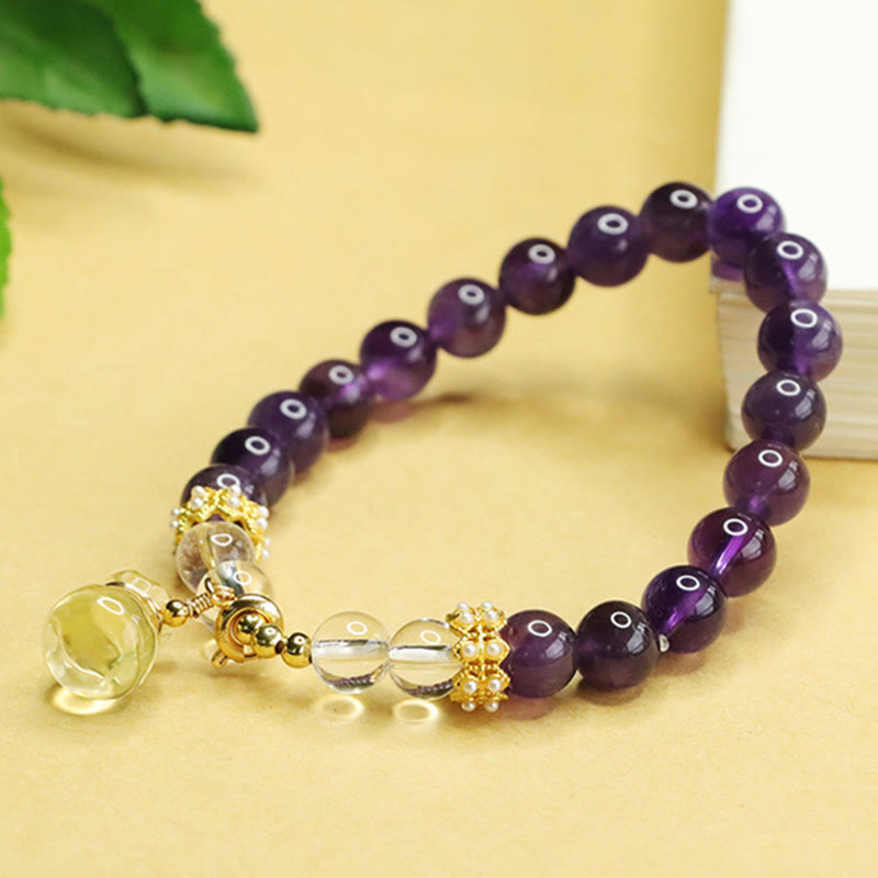 Buddha Stones Armband mit natürlichem Amethyst und Citrin, Geldbeutel-Balance
