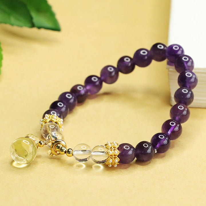 Buddha Stones Armband mit natürlichem Amethyst und Citrin, Geldbeutel-Balance
