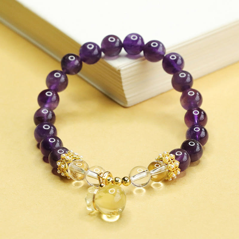 Buddha Stones Armband mit natürlichem Amethyst und Citrin, Geldbeutel-Balance