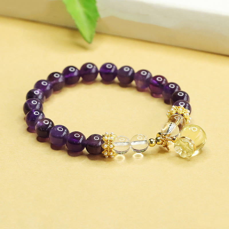 Buddha Stones Armband mit natürlichem Amethyst und Citrin, Geldbeutel-Balance